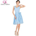 $ 19.99USD Heißer Verkauf ärmelloser Himmel-blauer V Ansatz-Chiffon- kurzer Abend-Kleid CL7527